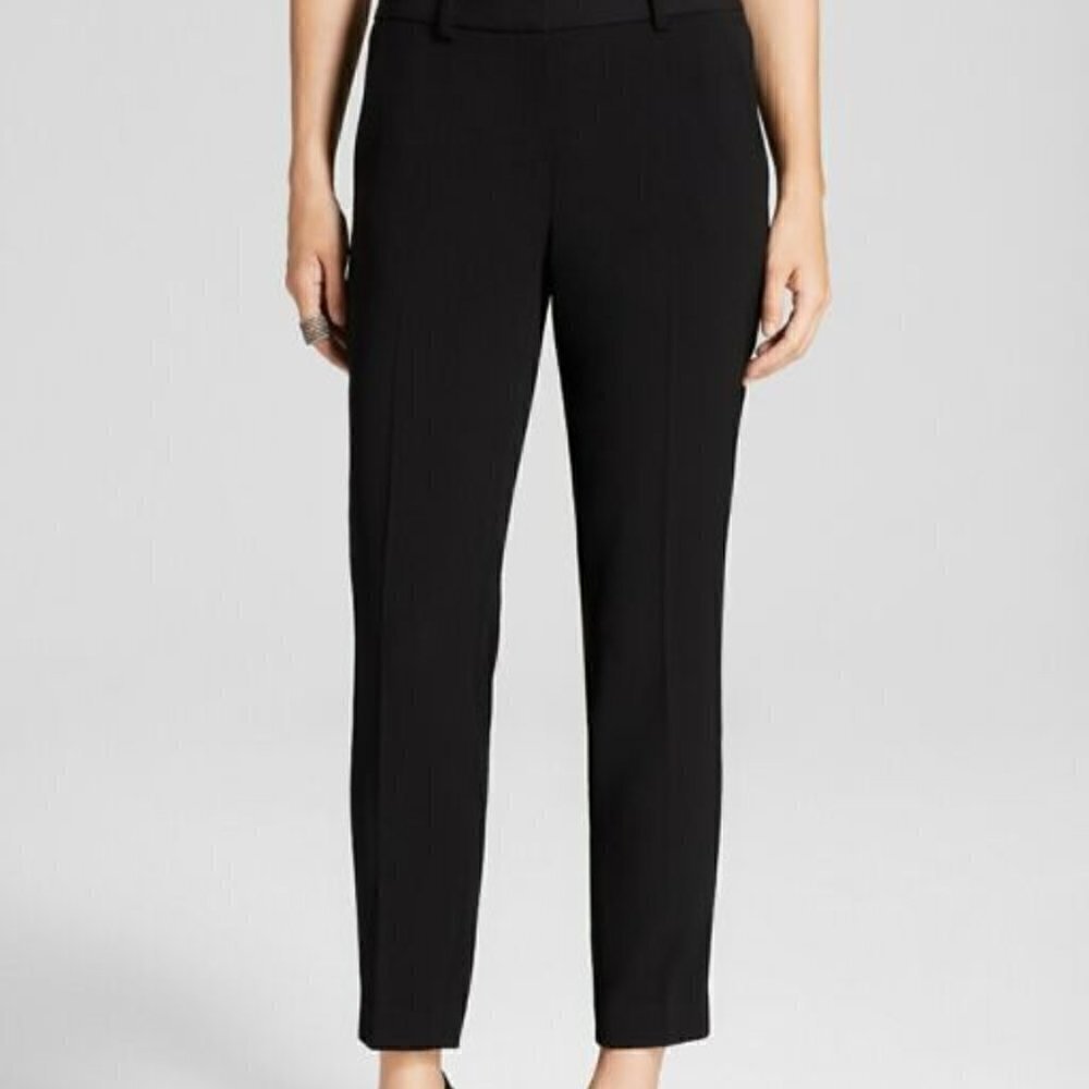 T Tahari Womens Sz Large Slim Fit Straight Leg Dress Pant Trousers Black Pull On